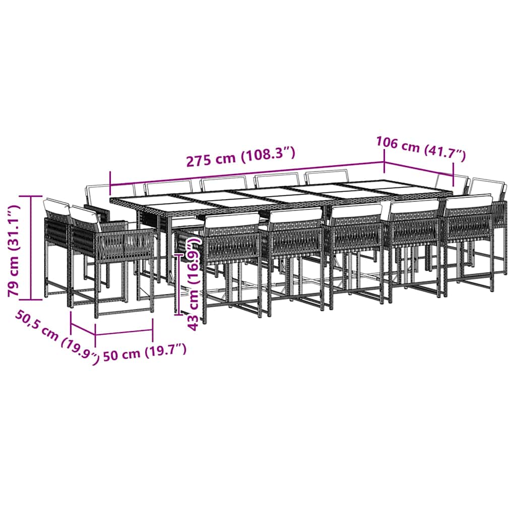 Set da Pranzo da Giardino 15 pz con Cuscini Nero in Polyrattan | homemem39