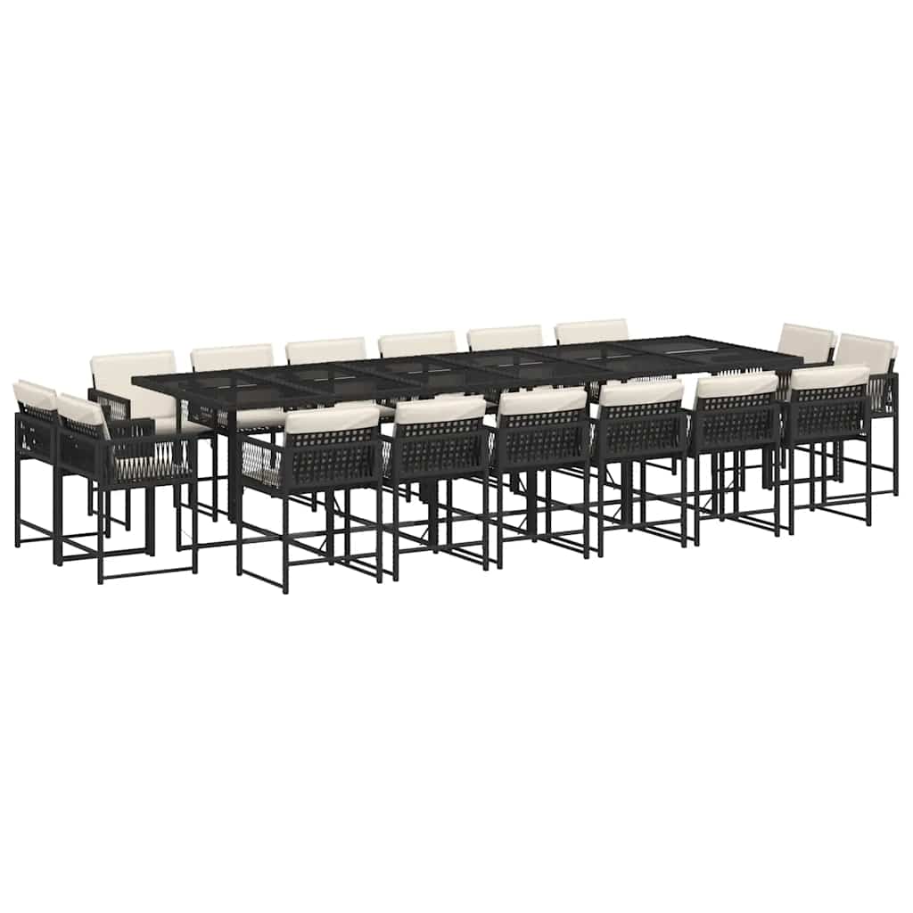 Set da Pranzo da Giardino 17 pz con Cuscini Nero in Polyrattan | homemem39