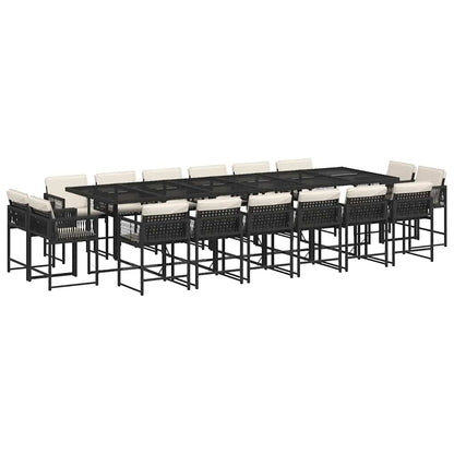 Set da Pranzo da Giardino 17 pz con Cuscini Nero in Polyrattan | homemem39