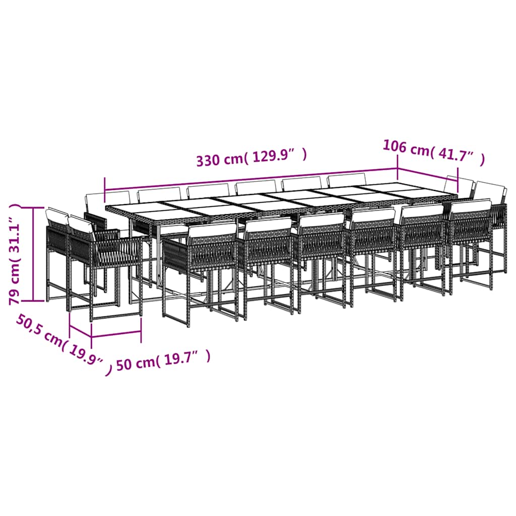 Set da Pranzo da Giardino 17 pz con Cuscini Nero in Polyrattan | homemem39