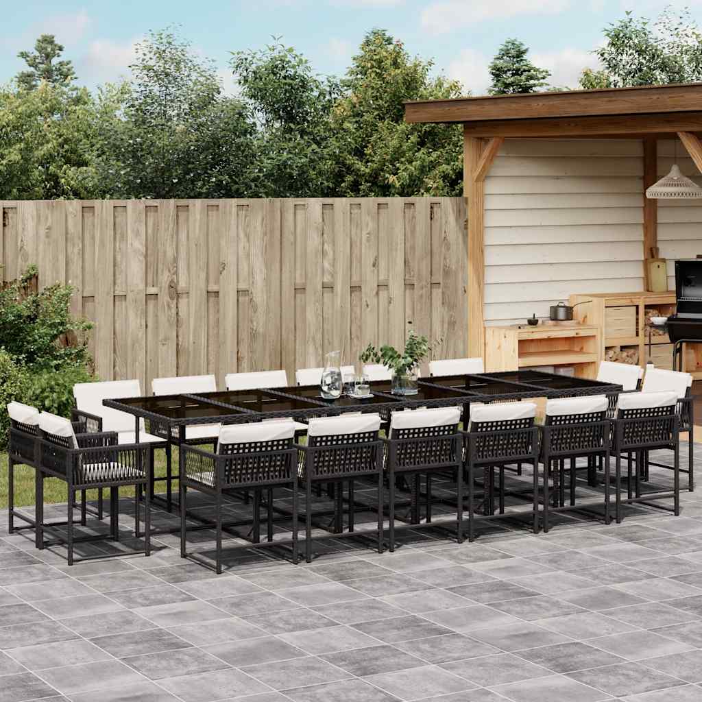 Set da Pranzo da Giardino 17 pz con Cuscini Nero in Polyrattan | homemem39