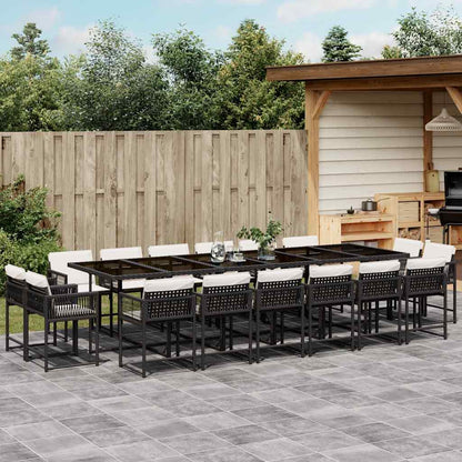 Set da Pranzo da Giardino 17 pz con Cuscini Nero in Polyrattan | homemem39