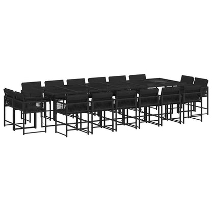 Set da Pranzo da Giardino 17 pz con Cuscini Nero in Polyrattan | homemem39