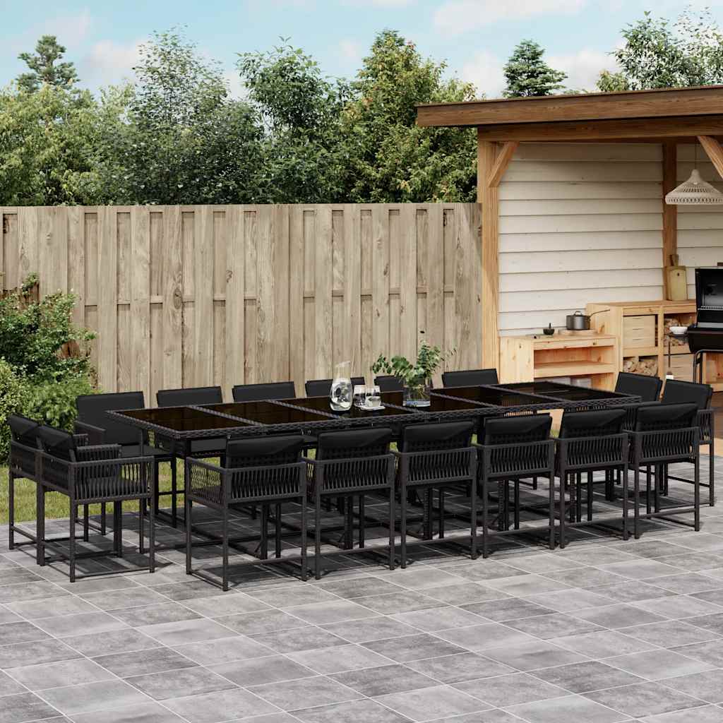 Set da Pranzo da Giardino 17 pz con Cuscini Nero in Polyrattan | homemem39