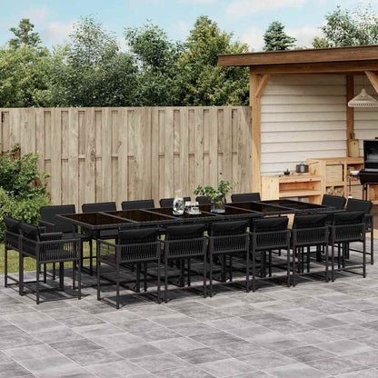 Set da Pranzo da Giardino 17 pz con Cuscini Nero in Polyrattan | homemem39