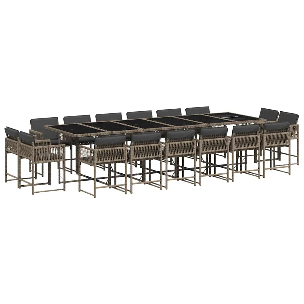 Set da Pranzo da Giardino 17pz con Cuscini Grigio in Polyrattan | homemem39