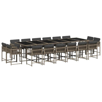 Set da Pranzo da Giardino 17pz con Cuscini Grigio in Polyrattan | homemem39