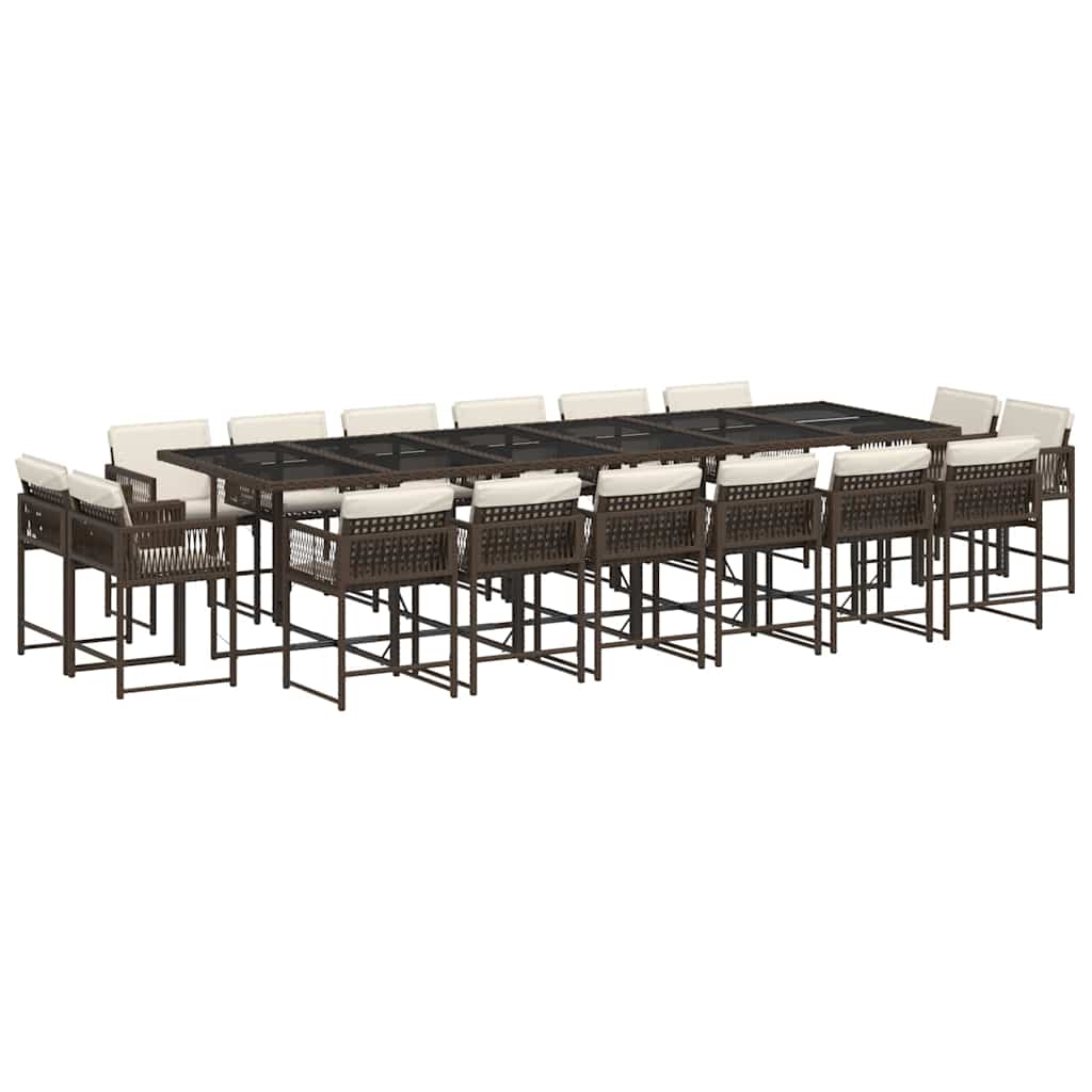 Set da Pranzo da Giardino 17 pz con Cuscini Marrone Polyrattan | homemem39
