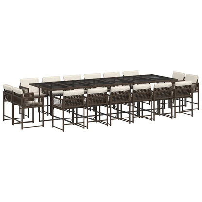 Set da Pranzo da Giardino 17 pz con Cuscini Marrone Polyrattan | homemem39