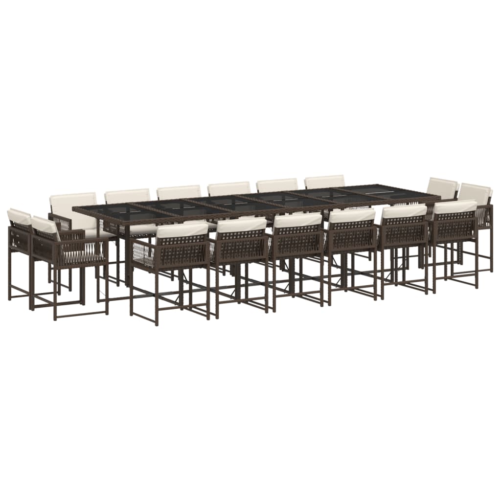 Set da Pranzo da Giardino 17 pz con Cuscini Marrone Polyrattan - homemem39