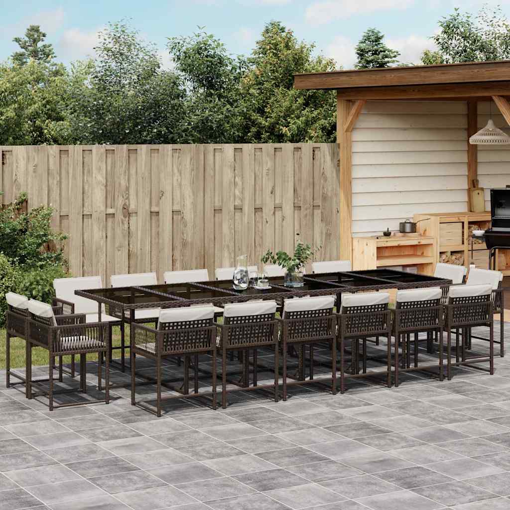 Set da Pranzo da Giardino 17 pz con Cuscini Marrone Polyrattan | homemem39