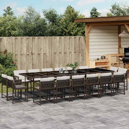Set da Pranzo da Giardino 17 pz con Cuscini Marrone Polyrattan | homemem39