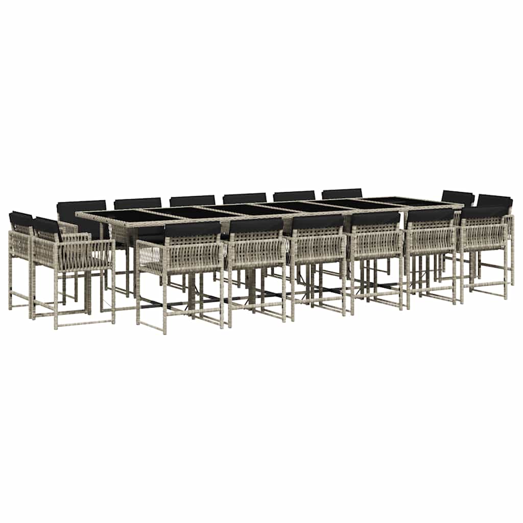 Set da Pranzo da Giardino 17pz con Cuscini Grigio in Polyrattan | homemem39