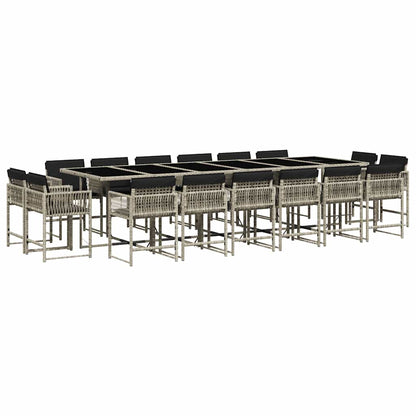 Set da Pranzo da Giardino 17pz con Cuscini Grigio in Polyrattan | homemem39