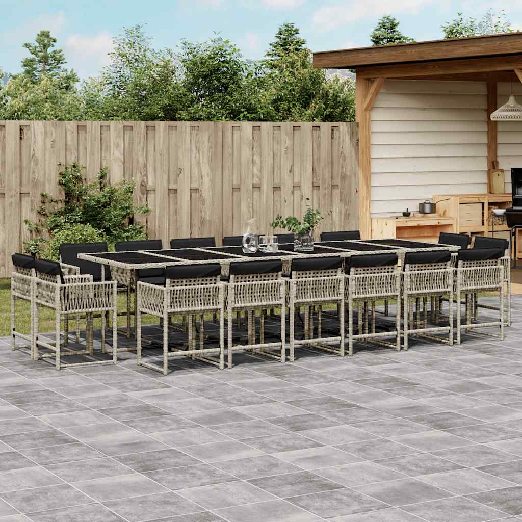 Set da Pranzo da Giardino 17pz con Cuscini Grigio in Polyrattan | homemem39