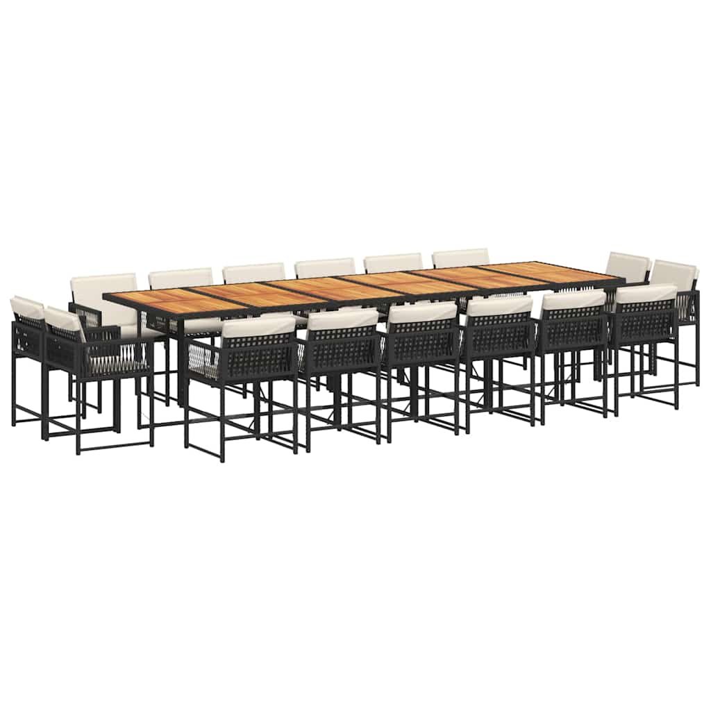 Set da Pranzo da Giardino 17 pz con Cuscini Nero in Polyrattan | homemem39