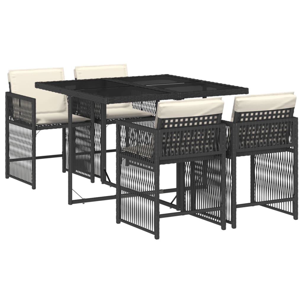 Set da Pranzo da Giardino 5 pz Nero con Cuscini in Polyrattan - homemem39