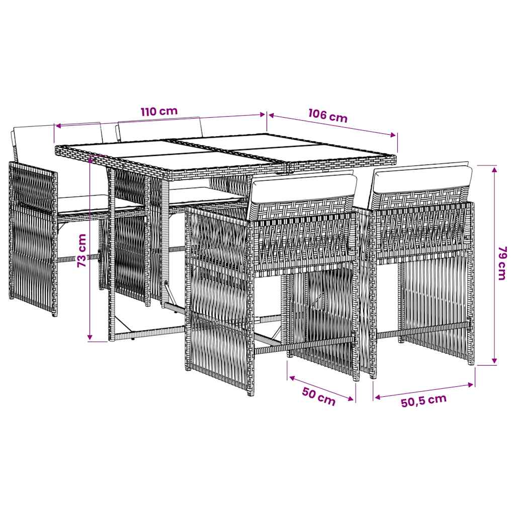 Set da Pranzo da Giardino 5 pz Nero con Cuscini in Polyrattan | homemem39