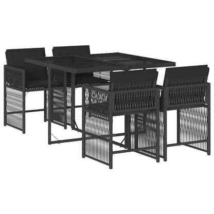 Set da Pranzo da Giardino 5 pz Nero con Cuscini in Polyrattan | homemem39