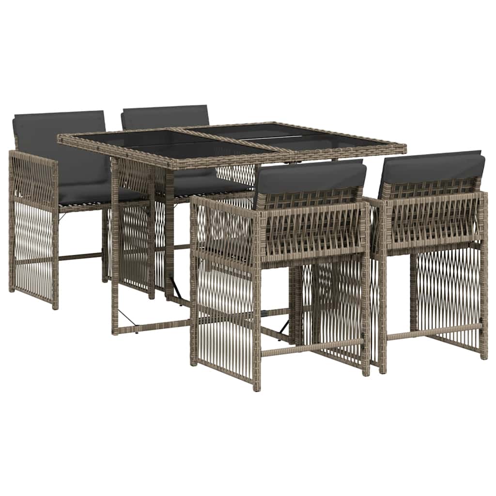 Set da Pranzo da Giardino 5 pz con Cuscini in Polyrattan Grigio | homemem39