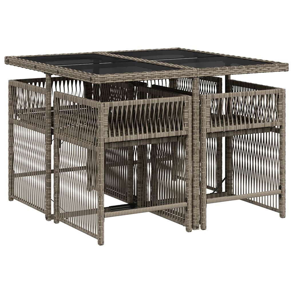 Set da Pranzo da Giardino 5 pz con Cuscini in Polyrattan Grigio - homemem39