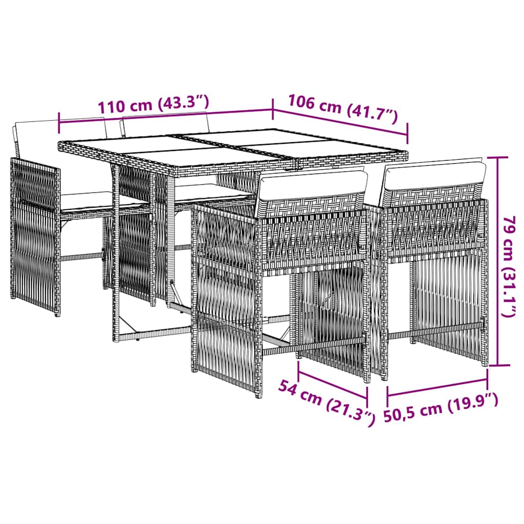Set da Pranzo da Giardino 5 pz con Cuscini in Polyrattan Grigio | homemem39