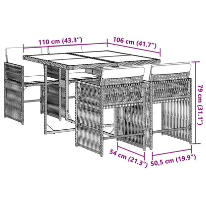 Set da Pranzo da Giardino 5 pz con Cuscini in Polyrattan Grigio | homemem39