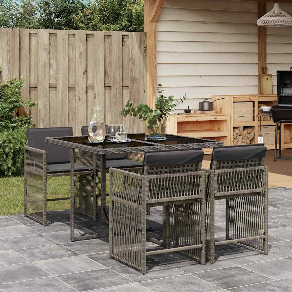 Set da Pranzo da Giardino 5 pz con Cuscini in Polyrattan Grigio - homemem39