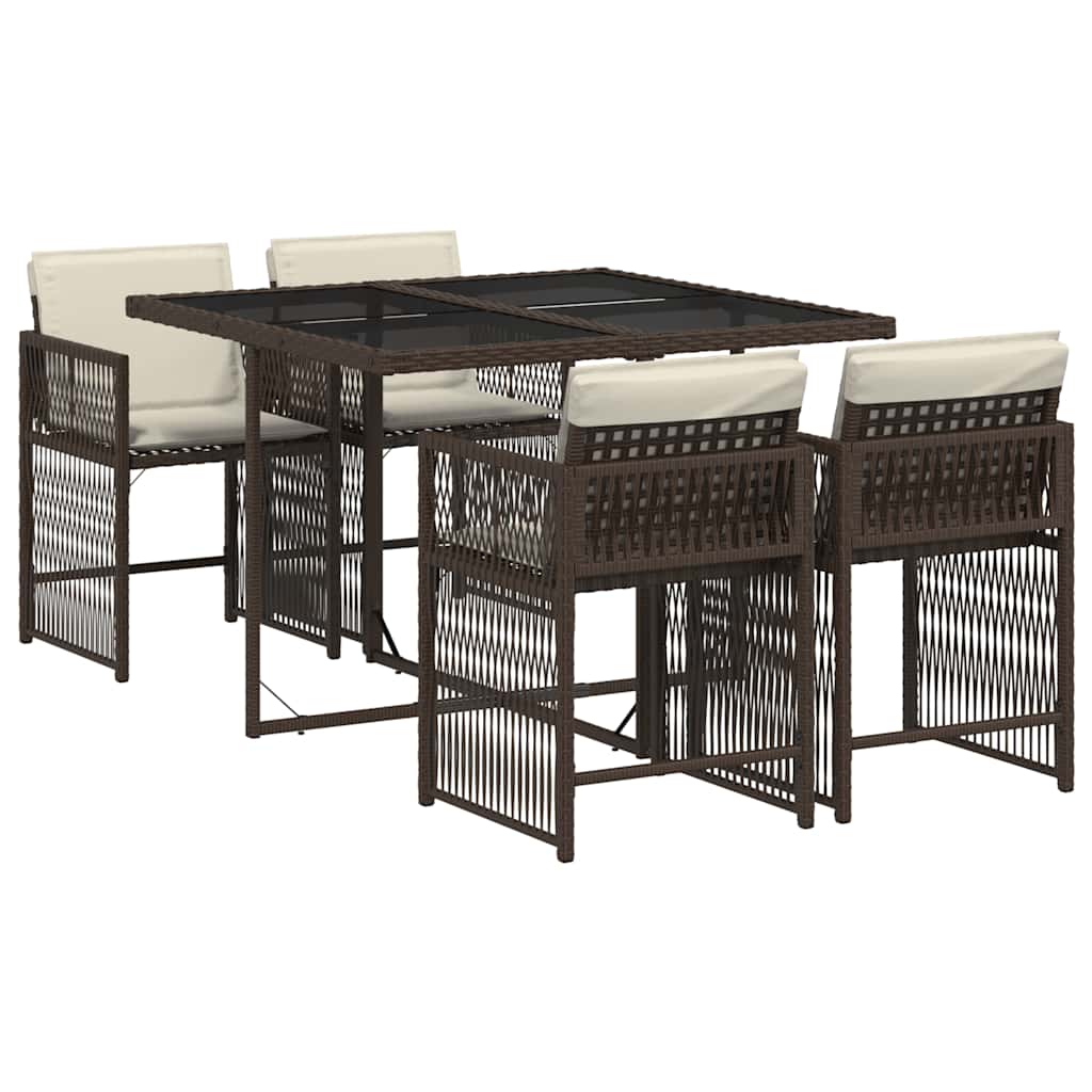 Set da Pranzo da Giardino 5pz con Cuscini in Polyrattan Marrone - homemem39