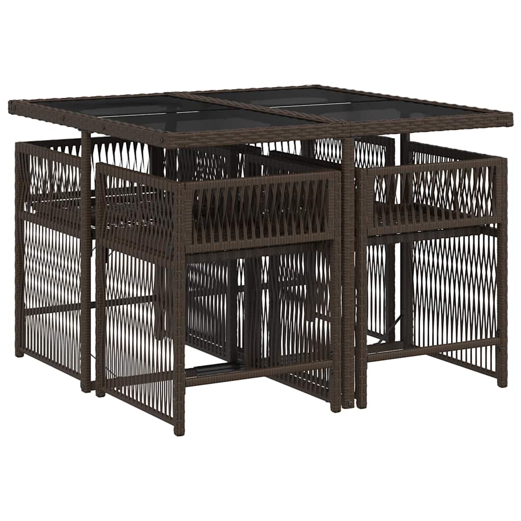 Set da Pranzo da Giardino 5pz con Cuscini in Polyrattan Marrone | homemem39