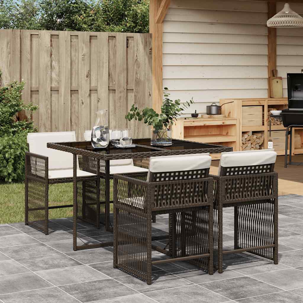 Set da Pranzo da Giardino 5pz con Cuscini in Polyrattan Marrone - homemem39