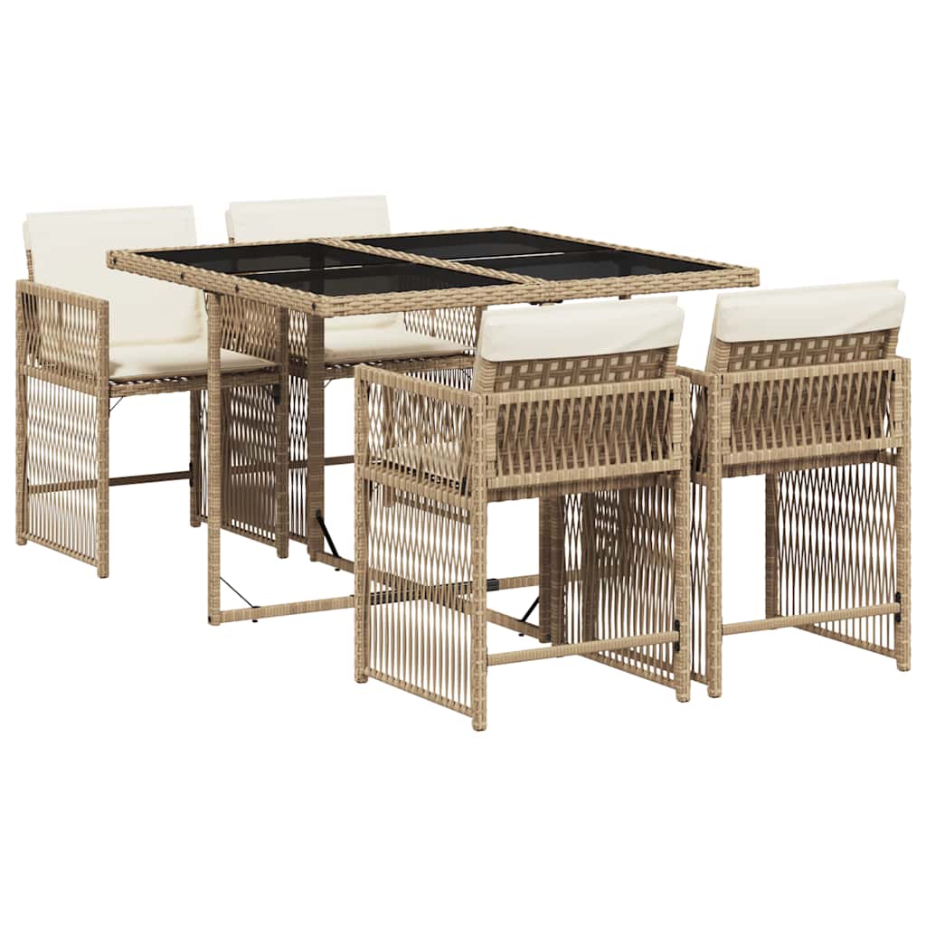 Set da Pranzo da Giardino 5 pz con Cuscini Beige in Polyrattan | homemem39