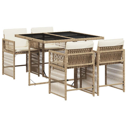 Set da Pranzo da Giardino 5 pz con Cuscini Beige in Polyrattan | homemem39