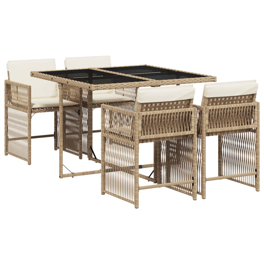 Set da Pranzo da Giardino 5 pz con Cuscini Beige in Polyrattan - homemem39