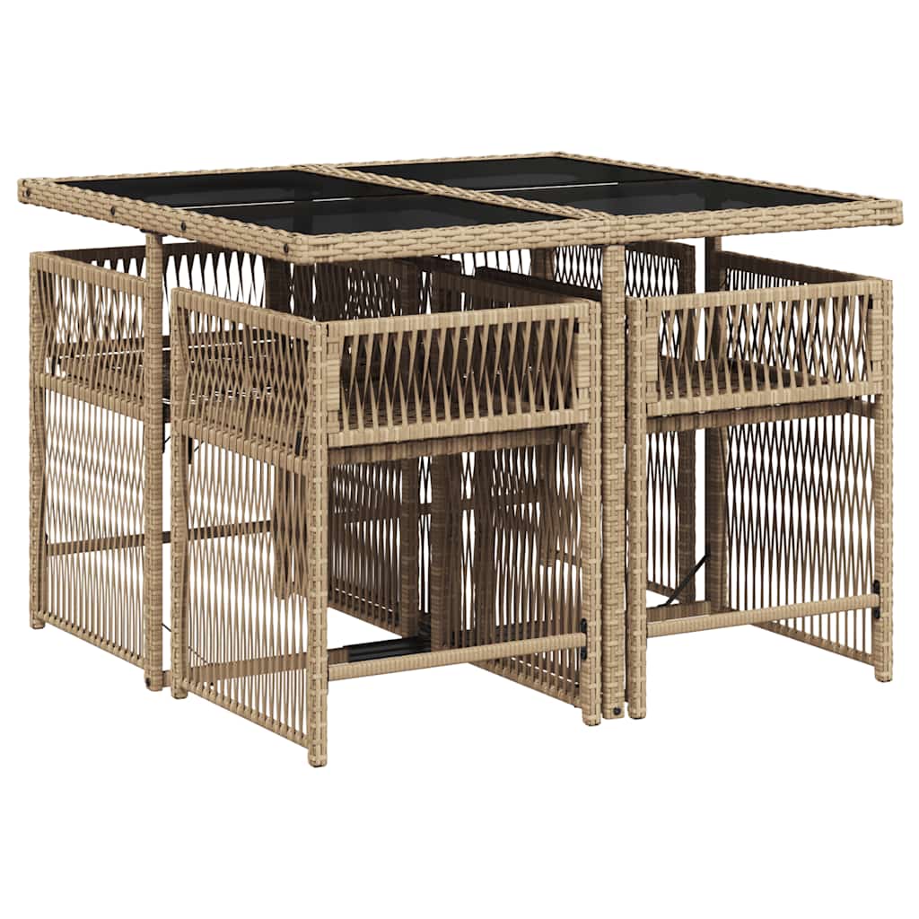 Set da Pranzo da Giardino 5 pz con Cuscini Beige in Polyrattan | homemem39