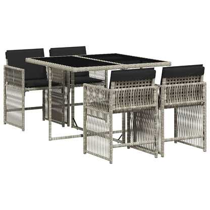 Set Pranzo da Giardino 5pz con Cuscini Grigio Chiaro Polyrattan | homemem39