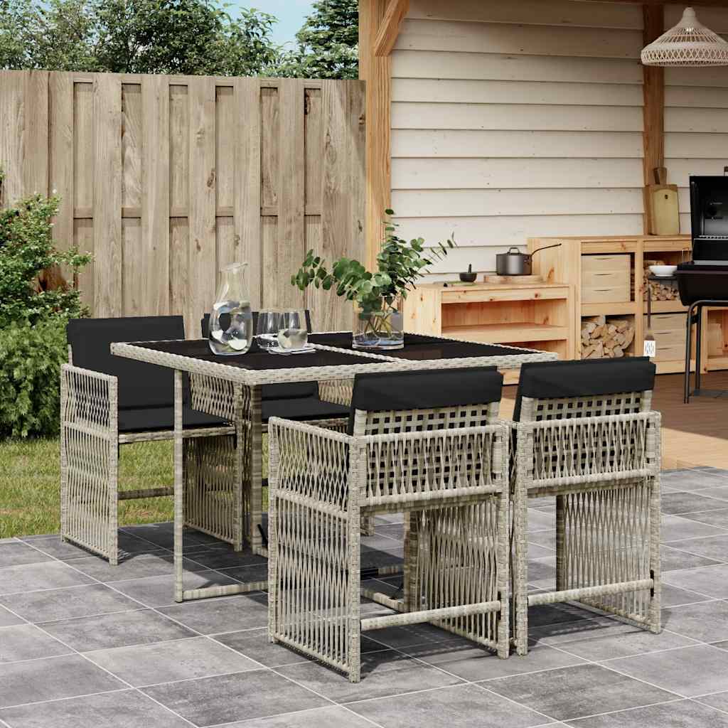 Set Pranzo da Giardino 5pz con Cuscini Grigio Chiaro Polyrattan | homemem39