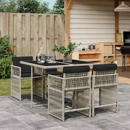 Set Pranzo da Giardino 5pz con Cuscini Grigio Chiaro Polyrattan | homemem39