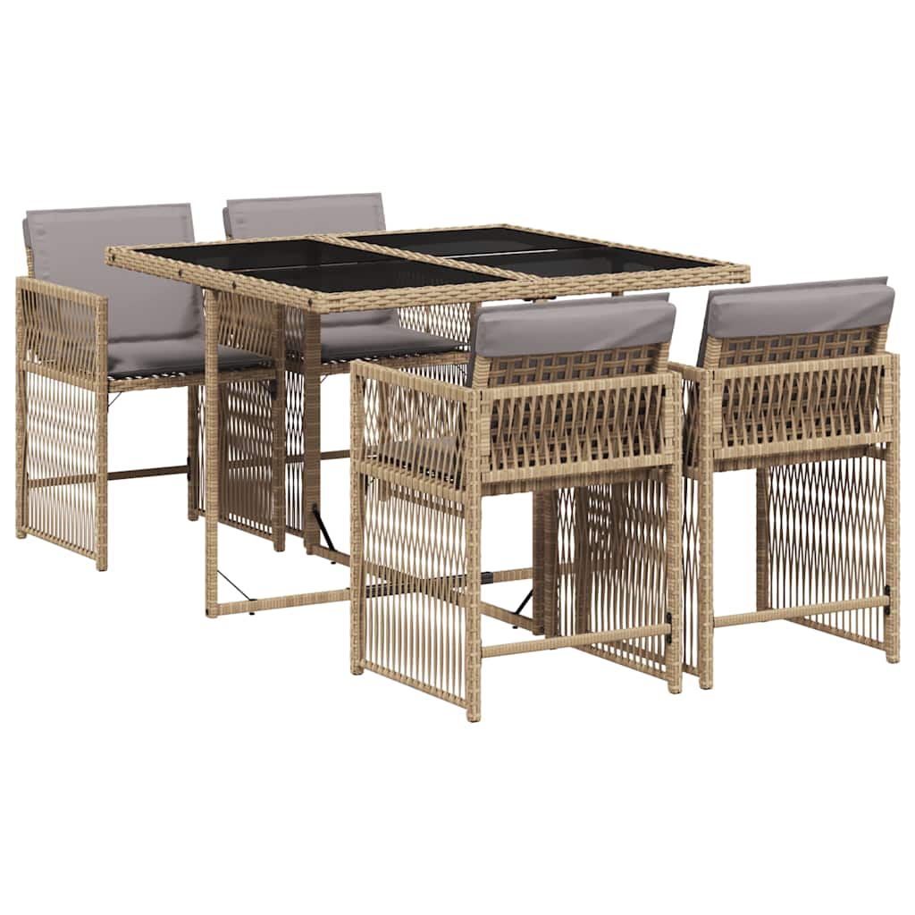 Set Pranzo da Giardino 5 pz con Cuscini Beige Misto Polyrattan | homemem39