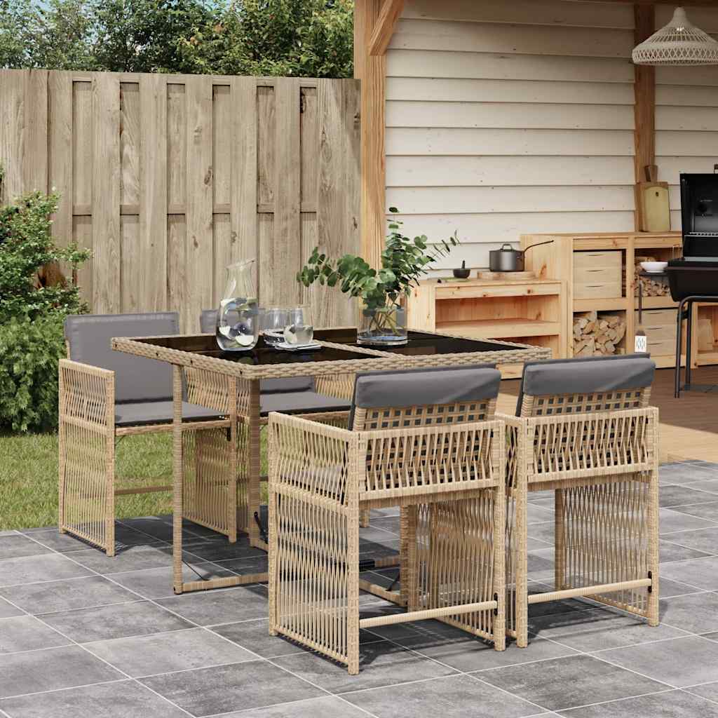 Set Pranzo da Giardino 5 pz con Cuscini Beige Misto Polyrattan | homemem39