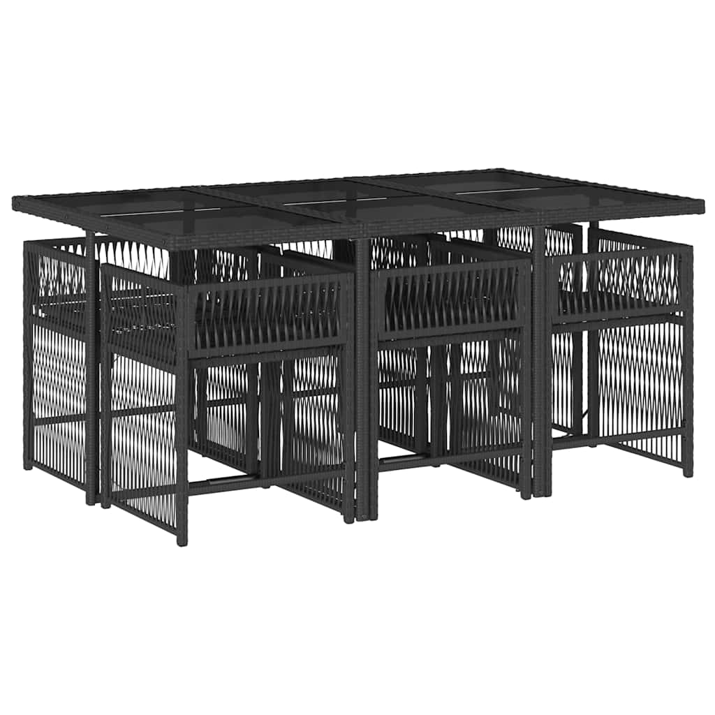 Set da Pranzo da Giardino 7 pz Nero con Cuscini in Polyrattan | homemem39