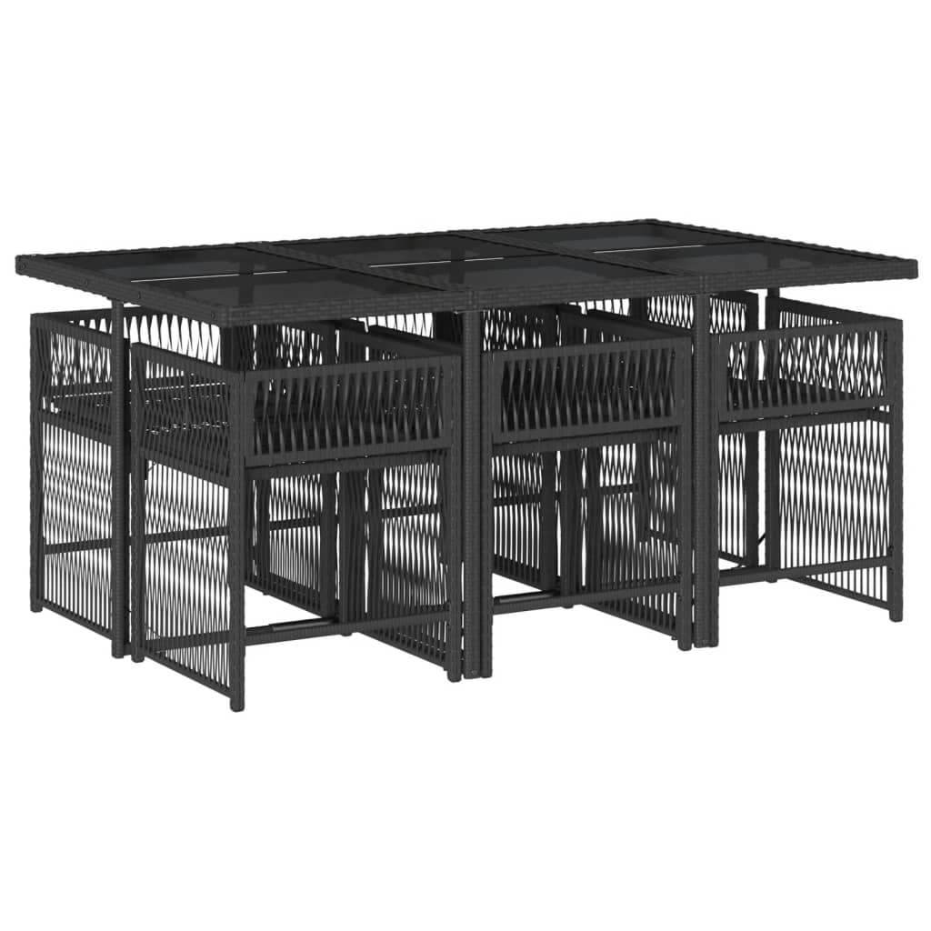Set da Pranzo da Giardino 7 pz Nero con Cuscini in Polyrattan - homemem39