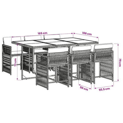 Set da Pranzo da Giardino 7 pz Nero con Cuscini in Polyrattan | homemem39