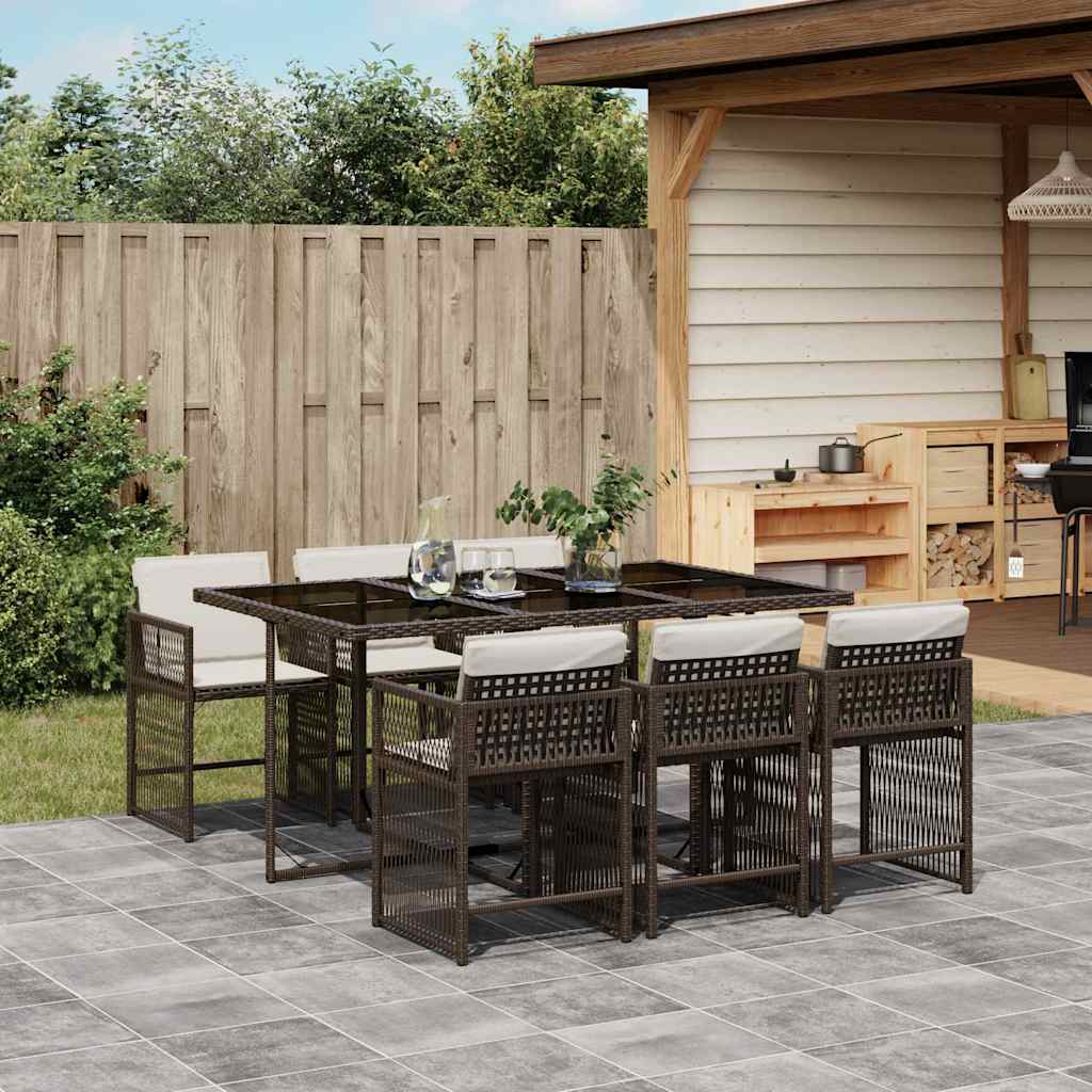 Set da Pranzo da Giardino 7pz con Cuscini in Polyrattan Marrone | homemem39