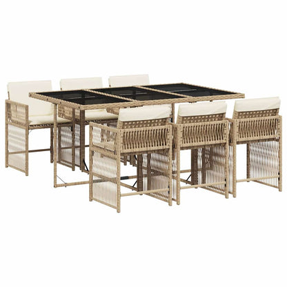 Set da Pranzo da Giardino 7 pz con Cuscini Beige in Polyrattan | homemem39