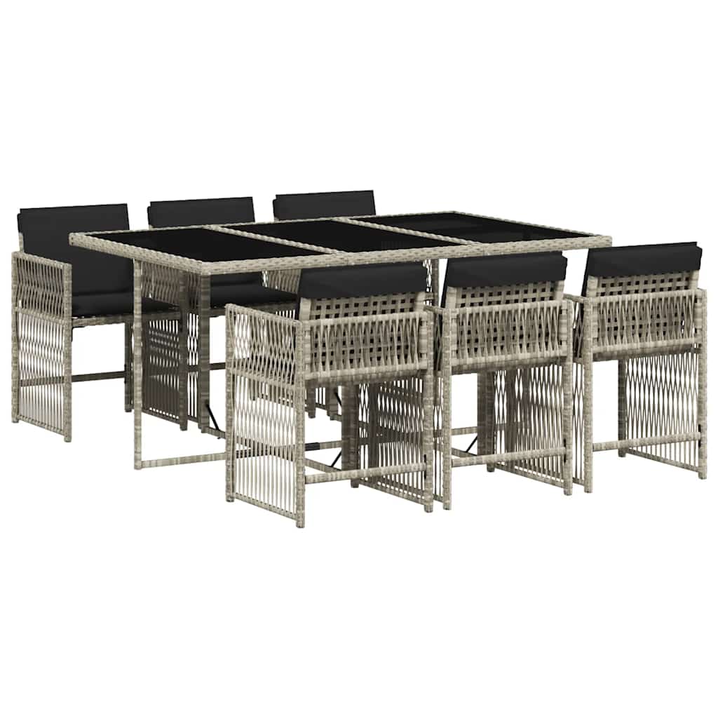 Set da Pranzo da Giardino 7 pz Cuscini Polyrattan Grigio Chiaro | homemem39