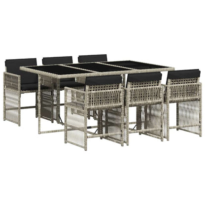 Set da Pranzo da Giardino 7 pz Cuscini Polyrattan Grigio Chiaro | homemem39