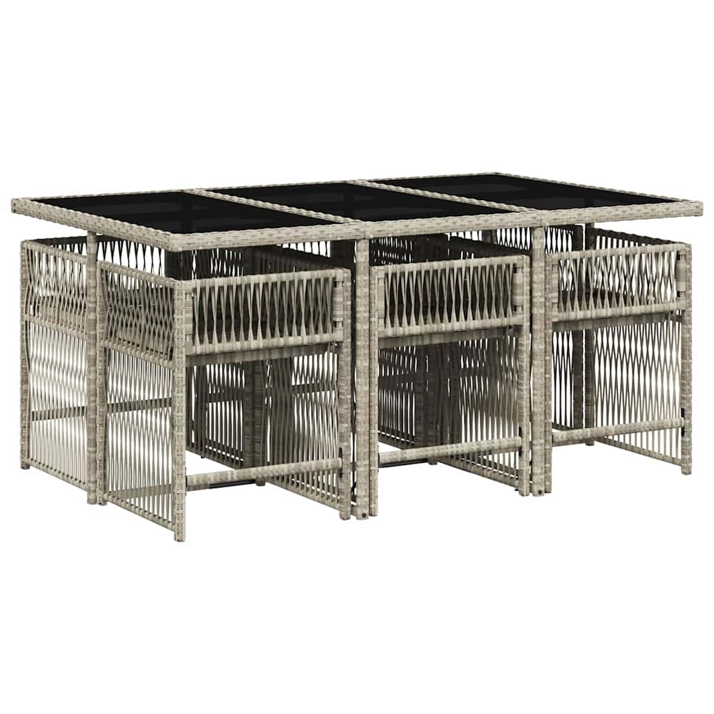 Set da Pranzo da Giardino 7 pz Cuscini Polyrattan Grigio Chiaro | homemem39