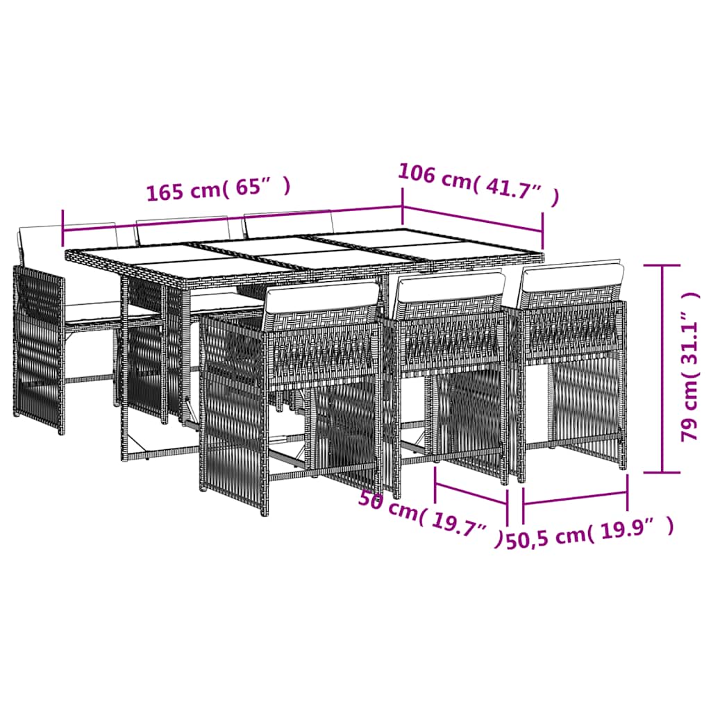 Set da Pranzo da Giardino 7 pz Cuscini Polyrattan Grigio Chiaro | homemem39