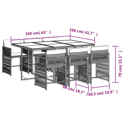 Set da Pranzo da Giardino 7 pz Cuscini Polyrattan Grigio Chiaro | homemem39